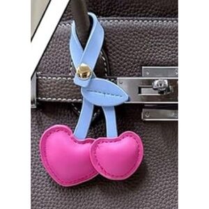 🍒NEW Cherry Leather Bag Charm/ Keychain Pink & Light Blue Cherries